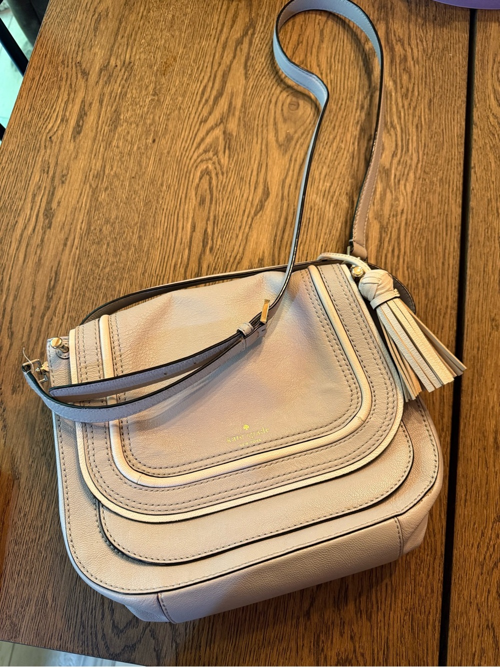 kate spade Blush Pink Leather Layered Flap Crossbody with Tassel